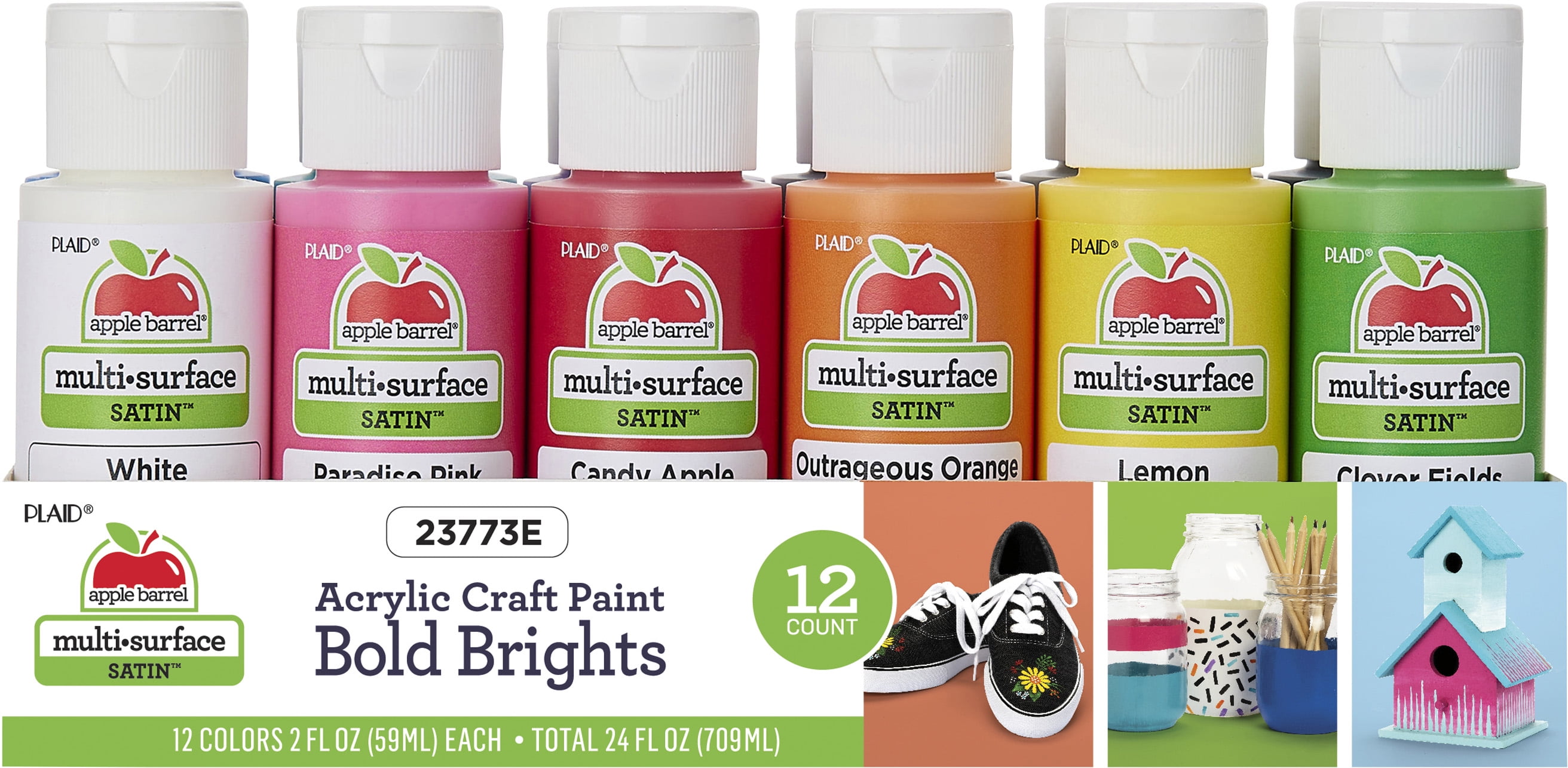Apple Barrel MultiSurface Acrylic Craft Paint Set, Bold Brights, 12