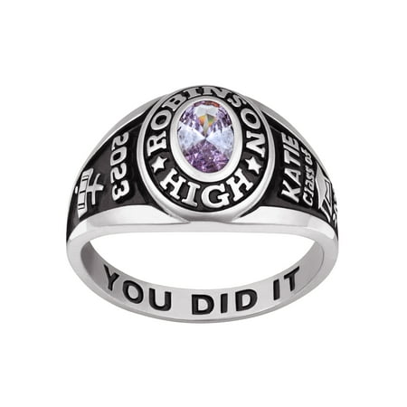 Freestyle Women's Sterling Silver Classic Petite Oval Birthstone Class Ring, Personalized, High School or College Graduation