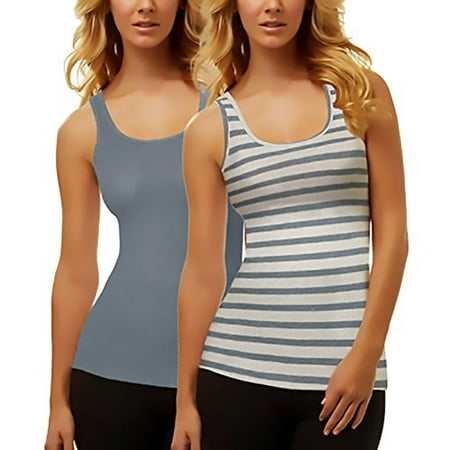 - Felina Women's Fine Ribbed Knit Tank Tops (2-pack), Blue/Grey, Small