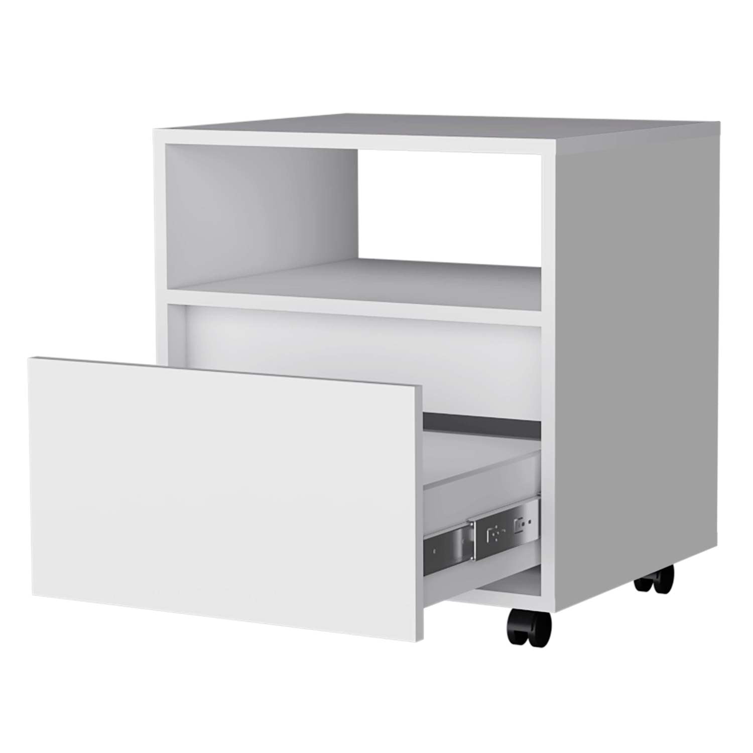 Duncan Nightstand, Contemporary Style with Open Shelf and Drawer
