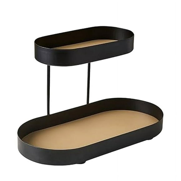 Leather Iron Black Perfume Tray-Perfume Stand Organizer for Dresser,Double Black Cosmetic Perfume Storage Rack