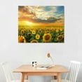 thumbnail image 3 of Nawypu  Wall Art Natural Wood Framed Canvas Painting Sunset Sunflowers Picture Poster Print Yellow flowers Extra Framed Ready to Hang for Living Room Bedroom Office Home Decor, 3 of 5