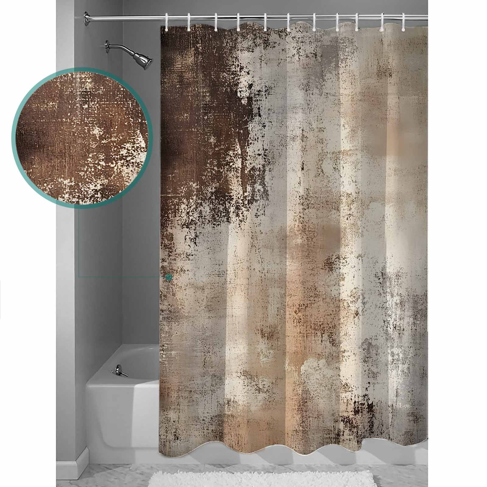 Vintage Brown Shower Curtains for Bathroom Waterproof Fabric Bath Curtains Decor Bath Tub Curtain Modern Abstract Art Beige Decorative Shower Curtain Sets with 12 Hooks, 72x72 Inch