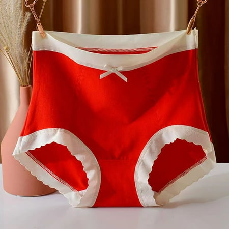 Ladies Comfortable Solid Color Large Size Abdominal Panties Hight Waiste Underpants  Soft Material  Seamless Design  Everyday Wear  Breathable  Seamless Underwear  Womans Plus Size Tops | Red XXXL