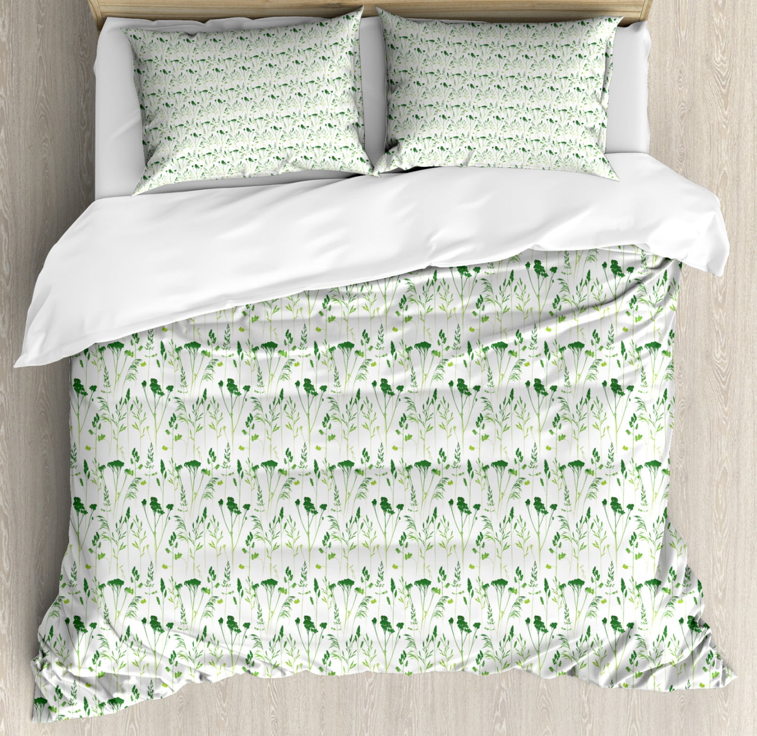 Botanical Duvet Cover Set, Wild Herb Silhouettes in Monochromatic