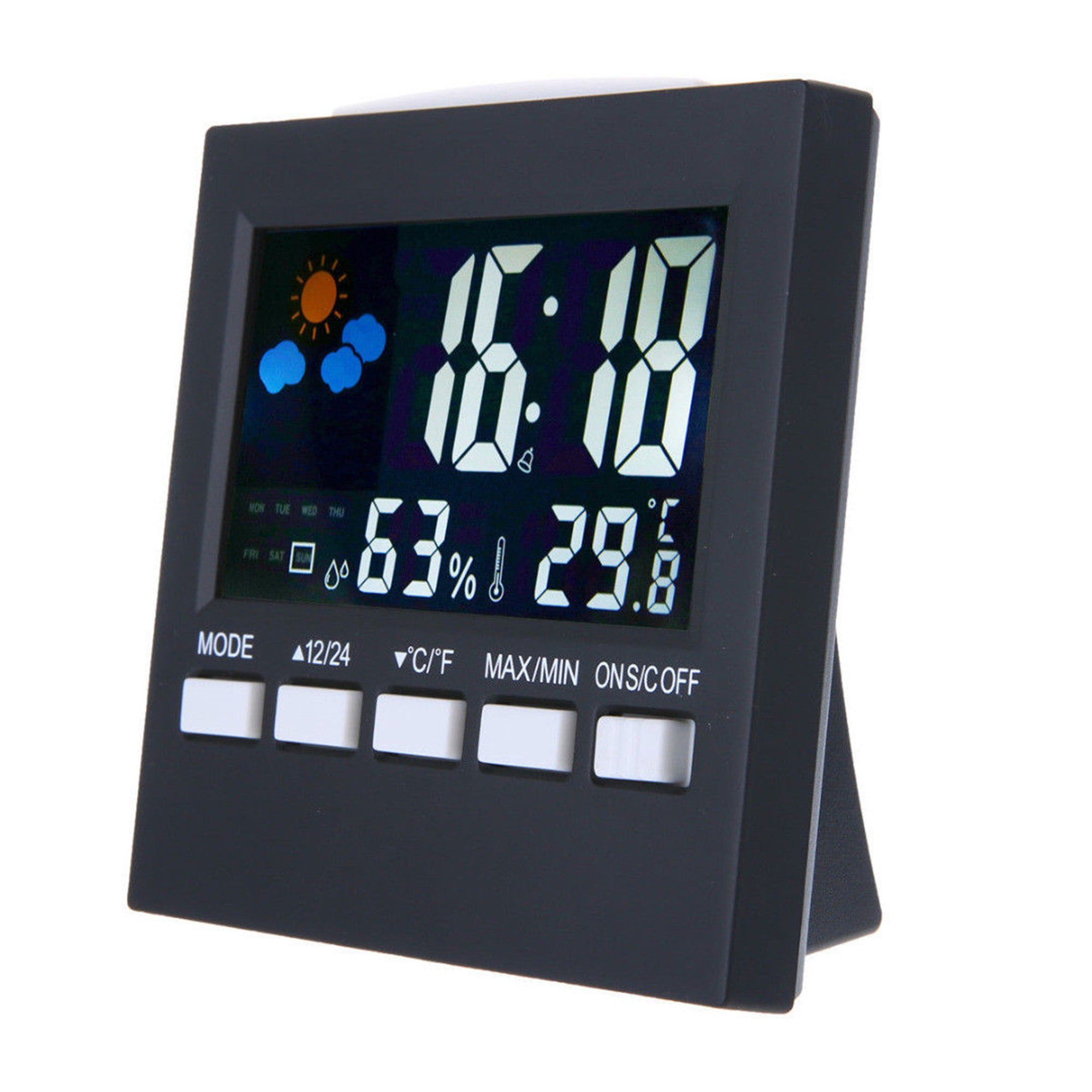 Digital Display Thermometer Humidity Alarm Clock Colorful LCD Calendar Weather 