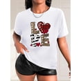 thumbnail image 1 of Chic Leopard & Plaid Heart Print Women's T-Shirt - Casual Round Neck Short Sleeve Top, Breathable Polyester, Machine Washable - Perfect for Spring/Summer, Leisure Style, Spring/Summer/Autumn, 1 of 7