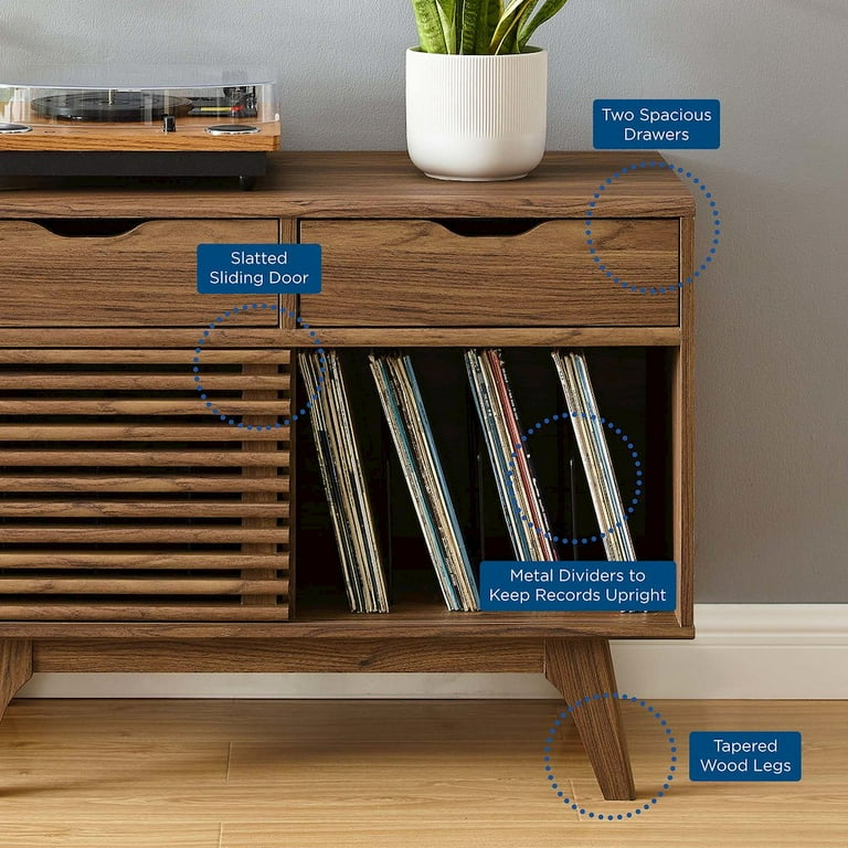Modway Render Mobile TV/Espositore A Due Piani - Stile Mid-Century, Rovere, Gambe Affusolate, Con Antine Scorrevoli - 4