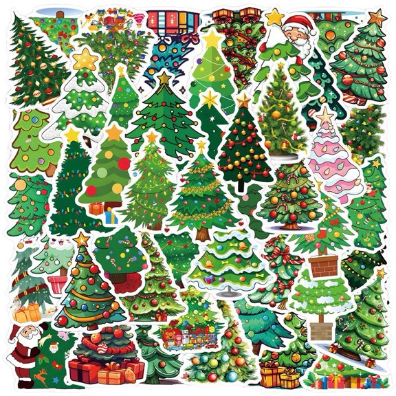 Christmas Tree Stickers, 55 Pcs Bulk Self-adhesive Christmas Tree Stickers for Arts Crafts Winter Christmas Xmas Tree Theme Party Favors Decoration Envelope Home Diy
