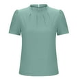 thumbnail image 6 of Olyvenn Women's Summer Boho Shirt Top Ruffle Short Sleeve Frill Trim Mock Neck Floral Solid 2025 Casual Blouses Shirts Tops Mint Green XXL, 6 of 7