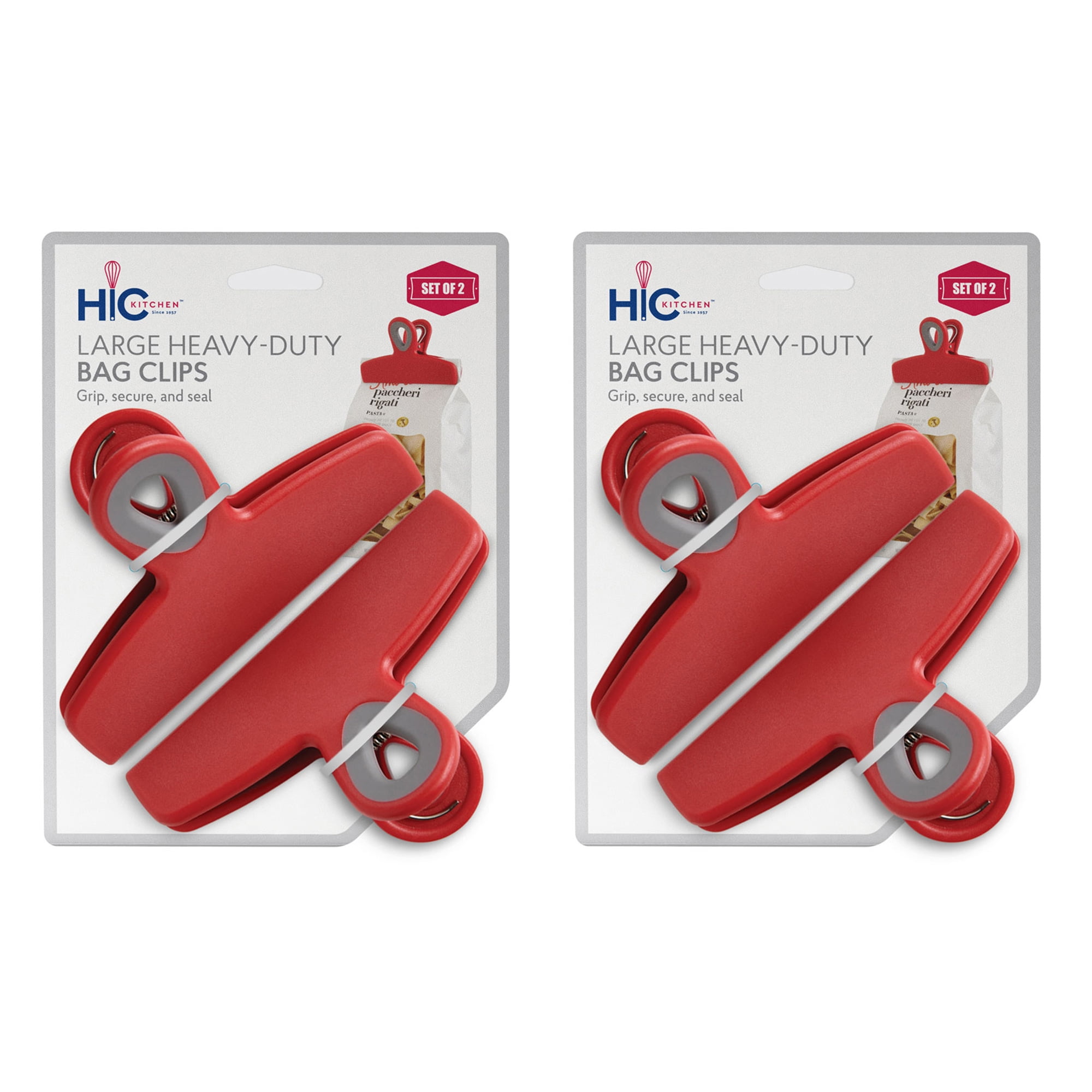 HIC Kitchen Large HeavyDuty Clips, SoftGrip Handles, 2 Sets of 2
