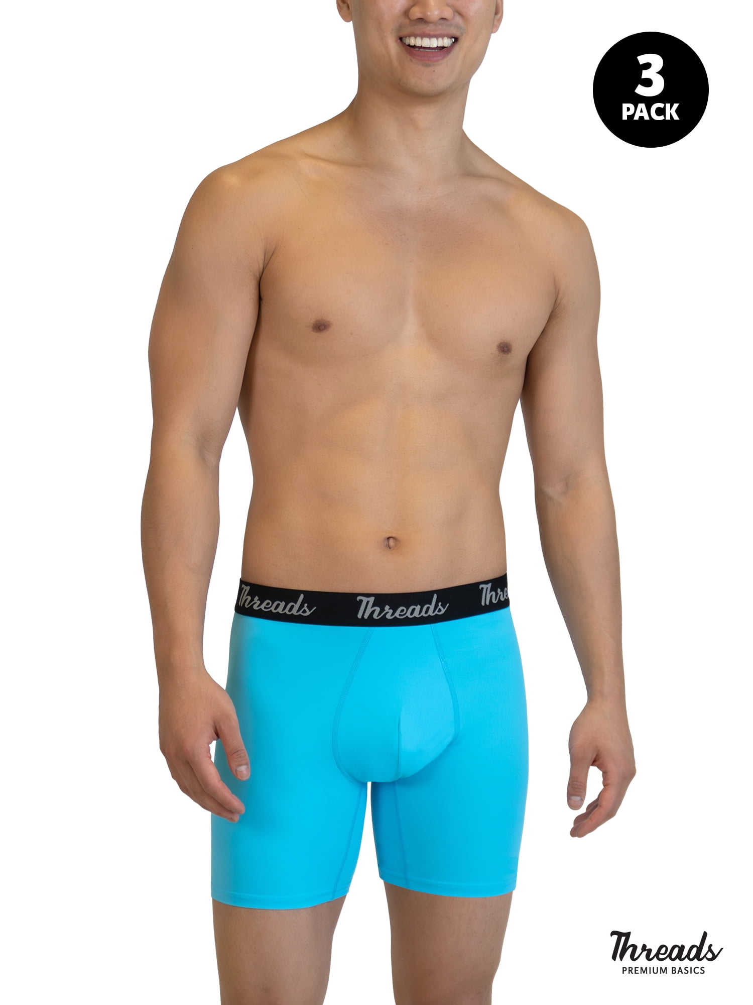 Threads Men's Underwear, 6" Ultra-Soft Premium Performance Boxer Briefs, Moisture Wicking, Anti-Odor, 3-Pack