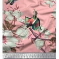thumbnail image 1 of Soimoi Pink Cotton Cambric Fabric Floral & Bird Printed Craft Fabric by the Yard 42 Inch Wide, 1 of 3