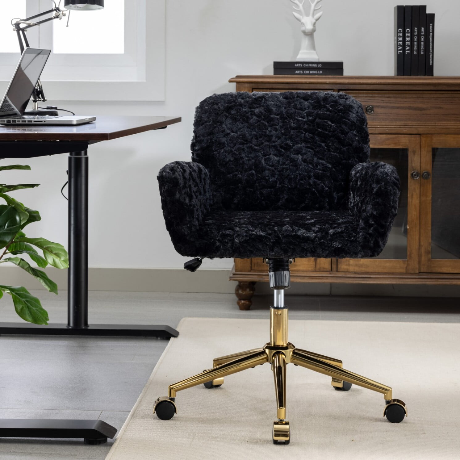 Triple Tree Mid Back Height Adjustment and 360 Degree Rotation Office Desk Chair, Black