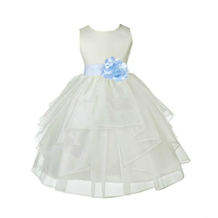 

Ekidsbridal Ivory Ice Blue Shimmering Organza Christmas Junior Bridesmaid Recital Easter Holiday Wedding Pageant Communion Princess Birthday Clothing Baptism 4613S size 2 Flower Girl Dress