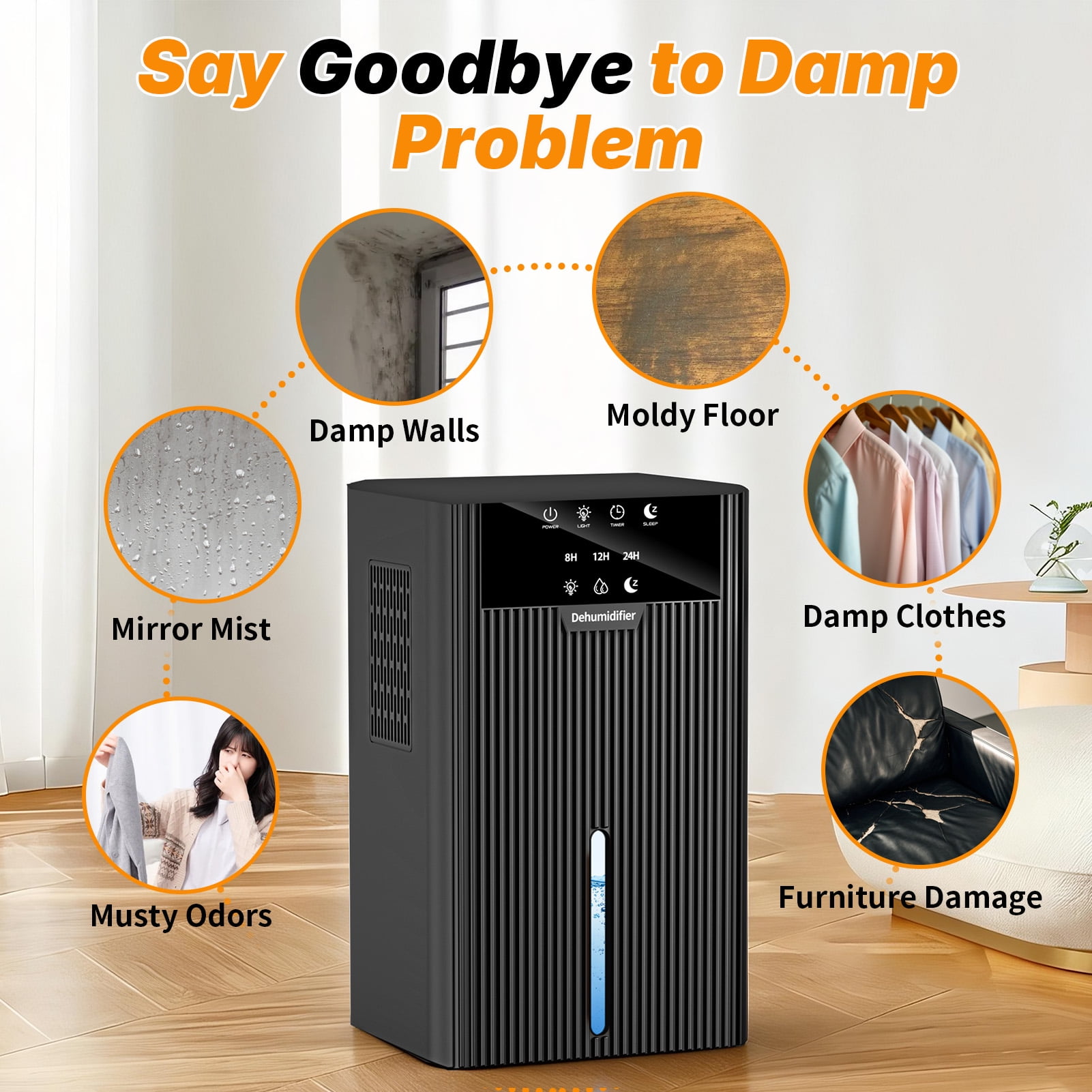Dehumidifiers for Home, 75 OZ Dehumidifier for Room with 7 Color Night Light,Auto Shut Off, Sleep Mode,24H Timer (800 sq. ft) Black