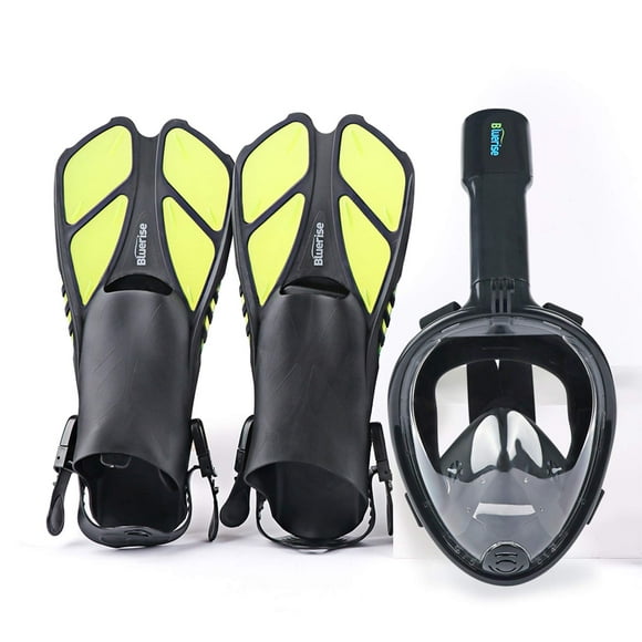 BLUERISE Snorkeling Gear for Adults Antifog Snorkel Set Snorkel Mask Adult Anti-Leak Snorkeling Fins Safety Snorkeling Gear Full Face Snorkel Mask with Fins