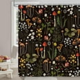 thumbnail image 4 of 4Pcs Retro Mushroom Bathroom Accessory Sets with Shower Curtain and Rugs, Fairy Forest Flowers Plants on Black Background Shower Curtains with Non-Slip Rugs Toilet Lid Cover Bath Mat 72 x 72, 4 of 5