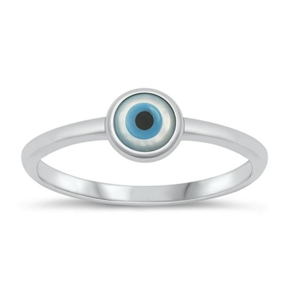 Simulated Mother of Pearl Evil Eye Ring .925 Sterling Silver Band Jewelry Female Male Unisex Size 3