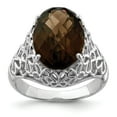 thumbnail image 1 of Sterling Silver Rhodium Oval Checker-Cut Smoky Quartz Ring - Size 7, 1 of 2