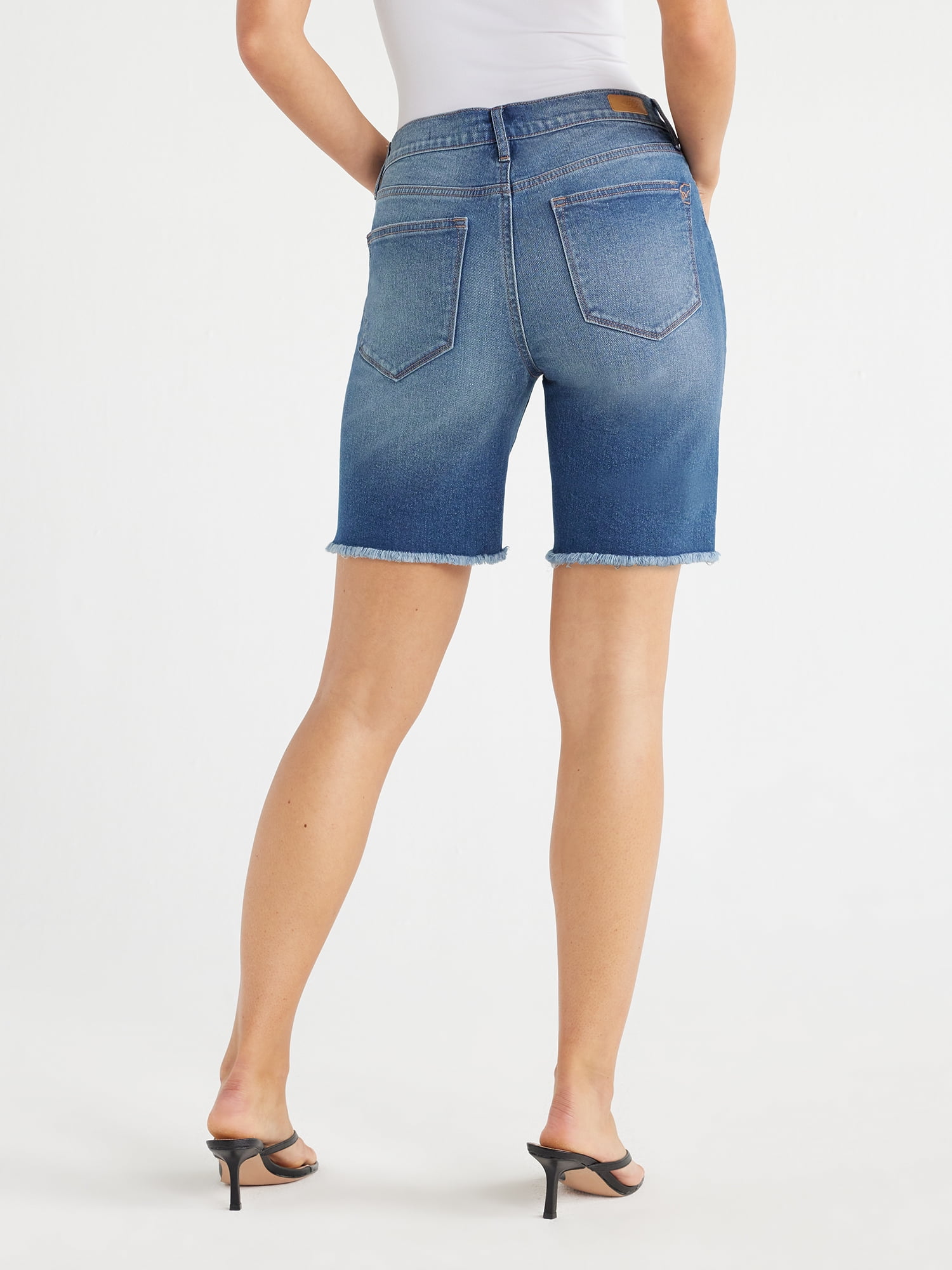 Sofia Jeans Women's Gabriella Bermuda Mid Rise Distressed Shorts, 8" Inseam, Sizes 2-20