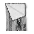 thumbnail image 2 of Rustic Soft Flannel Fleece Throw Blanket, Black and White Photography of Tuscany House Doorway Florence with Lion Head Handlers, Cozy Plush for Indoor and Outdoor Use, 70" x 90", Grey, by Ambesonne, 2 of 5