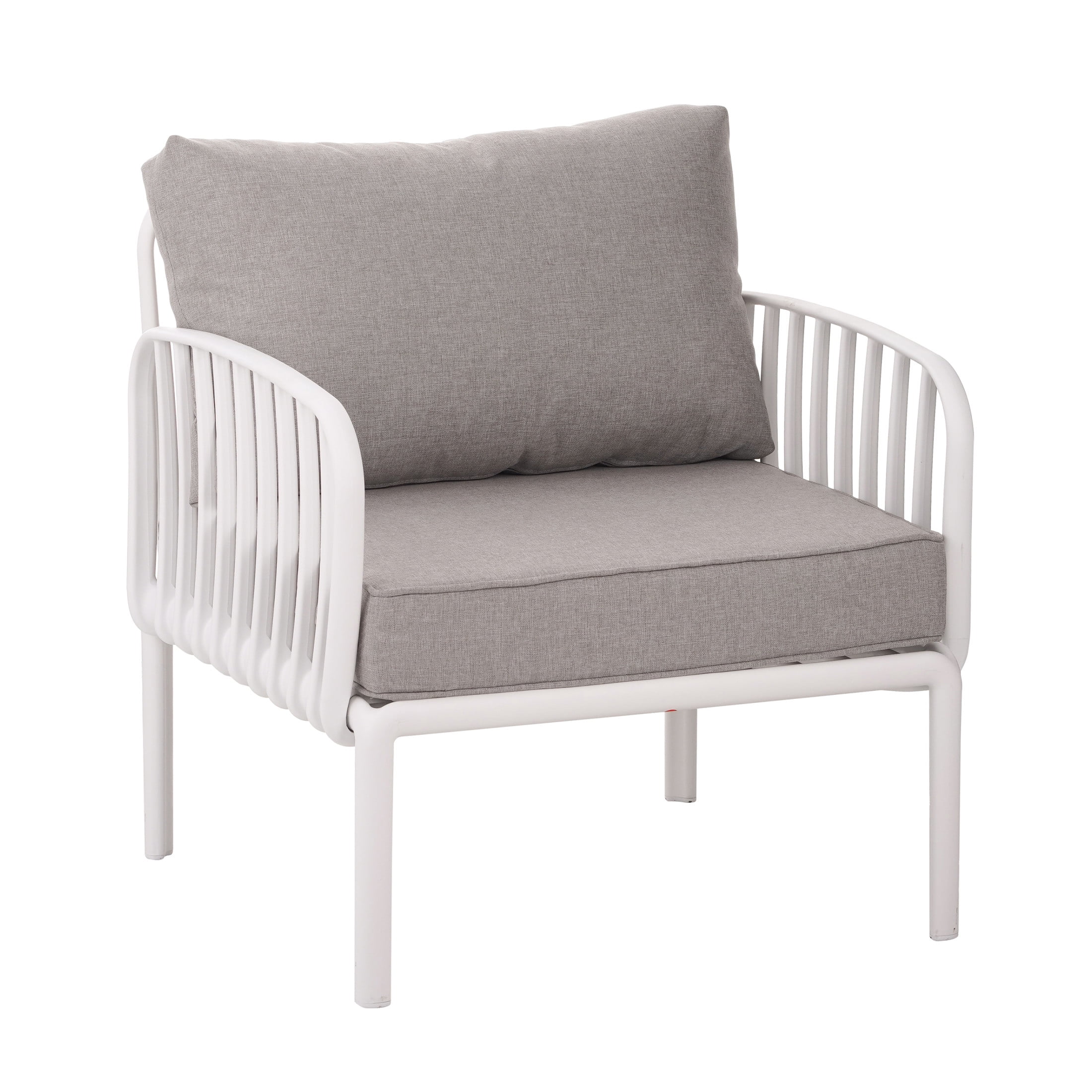 Orion Modern Outdoor Patio Club Chair with Cushions, White+Light Gray