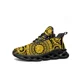 thumbnail image 1 of Zapatillas deportivas planas con estampado floral dorado para hombre y mujer, de alta calidad, con cordones y malla, hechas a medida., 1 of 6
