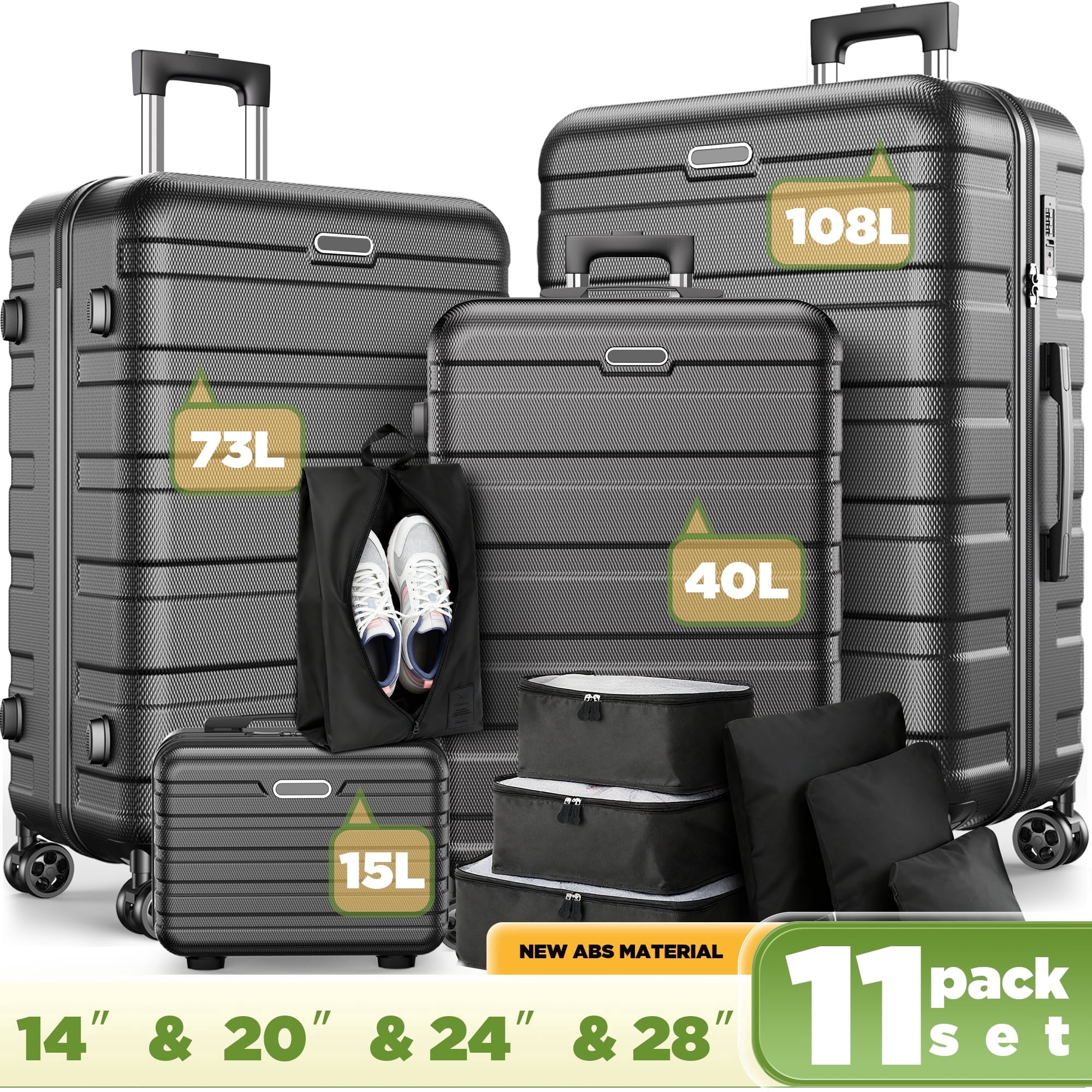 Famistar 4-Pc. Hardshell Luggage Set, TSA Lock, 360° Wheels, 14
