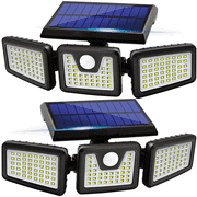 Solar Lights Outdoor, 2 Pack 74 LED 800LM Cordless LED Solar Motion Sensor Lights; 3 Adjustable Heads, 270°Wide Angle Illumination, IP65 Waterproof, Security LED Flood Light(Daylight)
