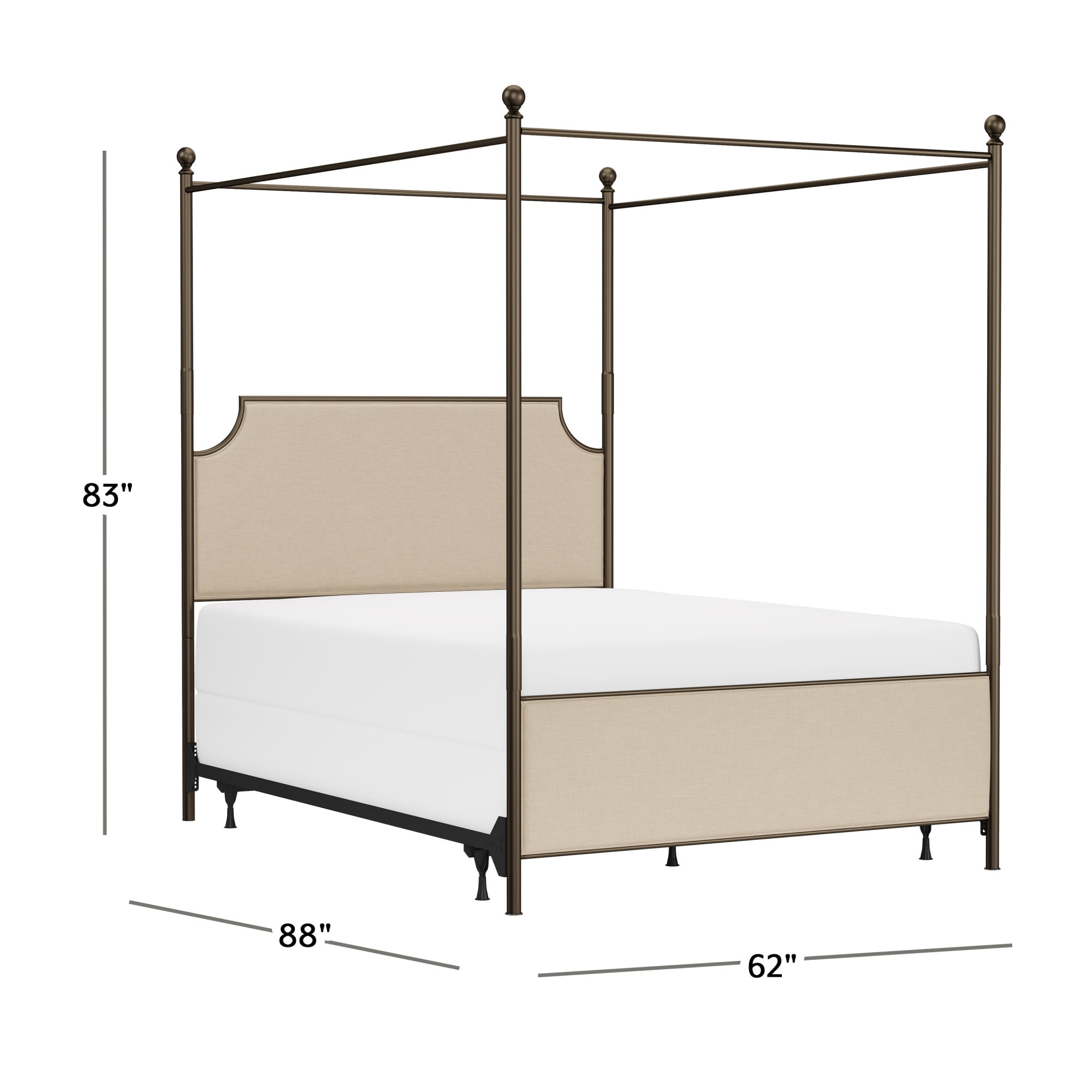Hillsdale Furniture McArthur Metal Upholstered Canopy Queen Bed, Bronze with Linen