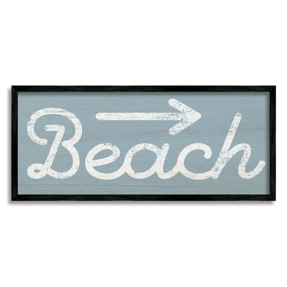 Stupell Industries Vintage Beach Arrow Pointing Sign Grain Pattern Graphic Art Black Framed Art Print Wall Art, Design by Daphne Polselli