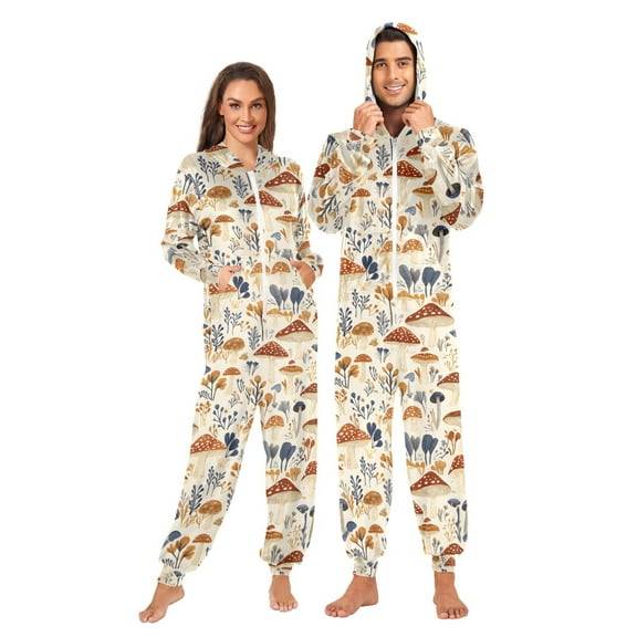 joogoo Mushrooms Pattern Unisex Adults Onesies Pajamas Jumpsuits L