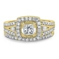 thumbnail image 3 of 0.95 Carat (ctw) 18K Yellow Gold Princess & Round White Diamond Ladies Bridal Halo Style Split Shank Engagement Ring Set, 3 of 4
