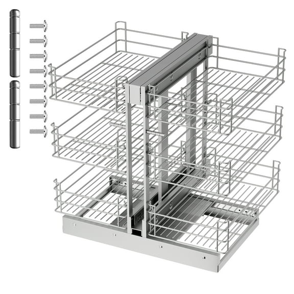 3-Tier Blind Corner Cabinet Pull Out Organizer, Left & Right Open Compatible, 108 LBS Load, 6 Separate Adjustable Shelves, Stainless Steel, Soft-Close for Kitchen or Bathroom Blind Corner Cabinet