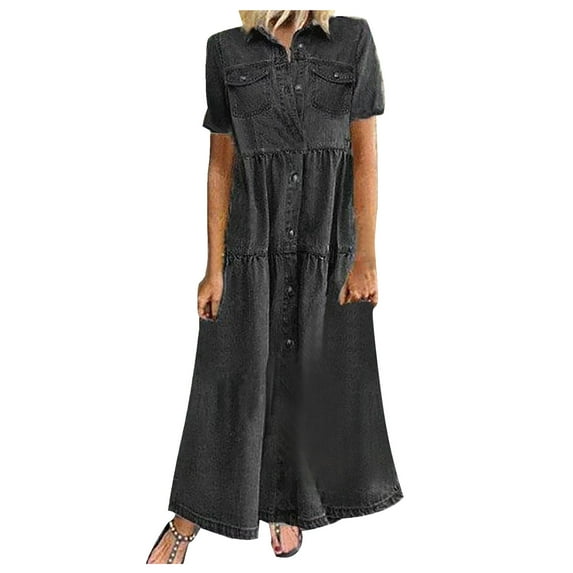 Womens Dresses Women's Fashion Casual Multi-button Denim Skirt Multi-pocket Denim Skirt