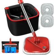 KZKR Spin Mop and Bucket Set with Self Separation Dirty and Clean Water System, Self Wringing 360 Rotating Square Mop-Head for Hardwood Tile Marble Floors
