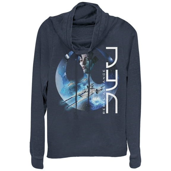Junior's Star Wars Rogue One Jyn Rebel Alliance  Cowl Neck Sweatshirt Navy Blue X Large