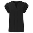 thumbnail image 2 of Olyvenn Women Dressy Casual Blouse Ruffle Sleeve Notch V Neck Textured Shirts 2025 Summer Business Work Tops Black S, 2 of 9