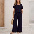 thumbnail image 5 of ClodeEU Women's 2 Piece Casual Set ,Embroidered Short Sleeve Top and Wide Leg Pants ,Solid Color Lounge Outfit Purple,Women's Plus XXL, 5 of 8