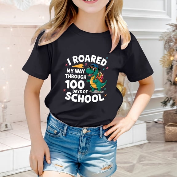 School Uniform Tshirts Unisex Back to School Letter Tee Short Sleeve Crewneck Top Girls T Shirts Black 3-4 Years