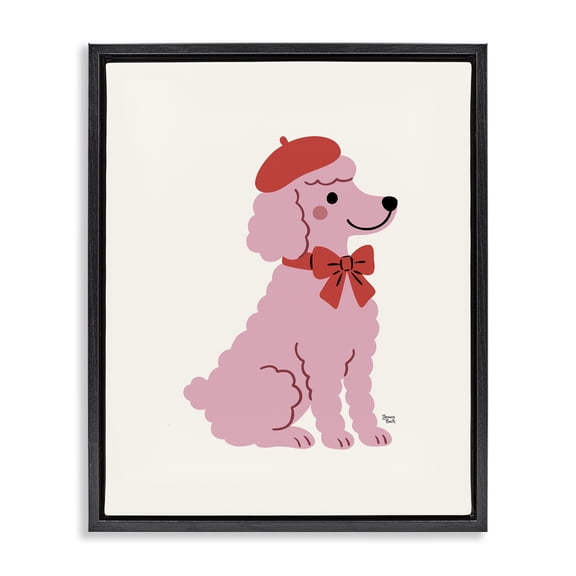 French Poodle in Beret Black Framed Floater Canvas Wall Art, design by Jessica Beck