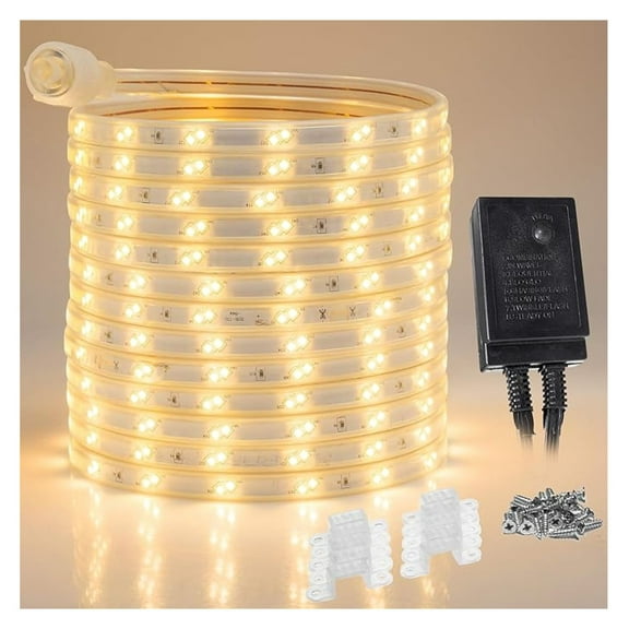 960LEDs, 50ft Warm White 16-Mode Flat LED Outside Strip Lights, SMD 2835, Waterproof Permanent Heavy Duty Outdoor Exterior Accent Lighting, ETL Certified, Connectable Flexible Clear PVC Shell