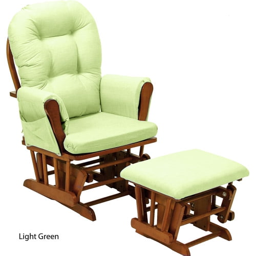 Stork Craft Custom Hoop Glider & Ottoman-Color:Green Chenille Cushions,Finish:Cognac Finish