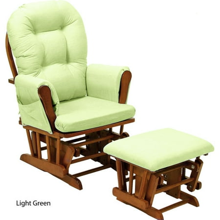 Stork Craft Custom Hoop Glider & Ottoman-Color:Green Chenille Cushions,Finish:Cognac Finish