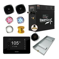 Black Series 6kW Steam Bath Generator with Wireless Control Bluetooth Plus Wifi Operation and Auto Drain in Gold