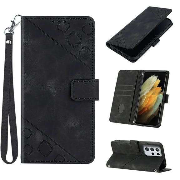 Tarise Phone Case for Samsung Galaxy S21 Ultra, Premium PU Leather Card Holder Wrist Strap Magnetic Closure Flip Stand Function TPU Interior Book Cover for Samsung S21 Ultra 5G Wallet Case, Black