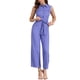 thumbnail image 2 of INSPIRAR CHIC Mono sin mangas con botón y lazo en la cintura para mujer, XS, azul mate, 2 of 6