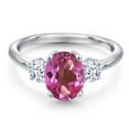 thumbnail image 3 of Gem Stone King 925 Sterling Silver Pink Mystic Topaz and White Zirconia Engagement Ring for Women | 2.70 Cttw | Oval 9X7MM | Gemstone November Birthstone | Size 7, 3 of 6