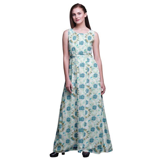 Bimba Robe Longue Maxi à Imprimé Teinture sur Nœuds pour Femmes, Tenue de Villégiature, Robe de Soirée - X-Grand